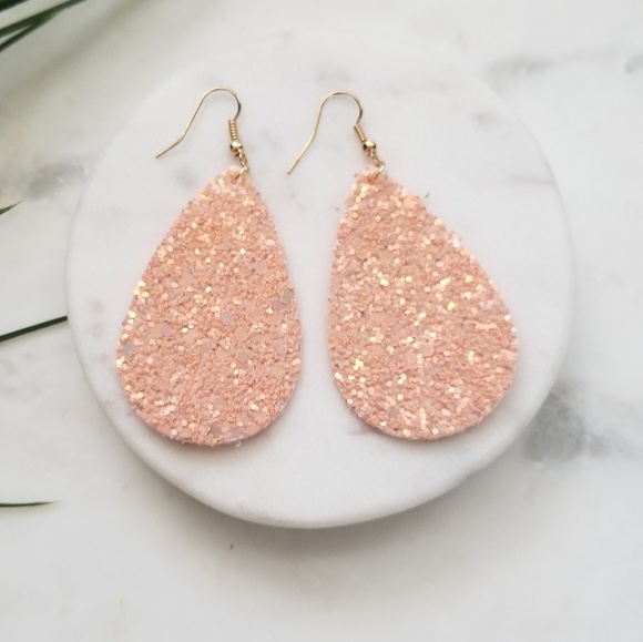 5 for $25 Pink Glitter Leather Leaf Earrings - Picture 3 of 4